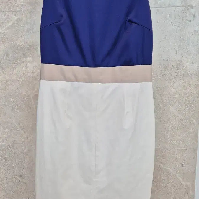 [BUNJANG] Modern Blue/White Color-Block Sleeveless Dress (Small) / 모던한 블루/화이트 배색 민소매 정장 원피스 스몰