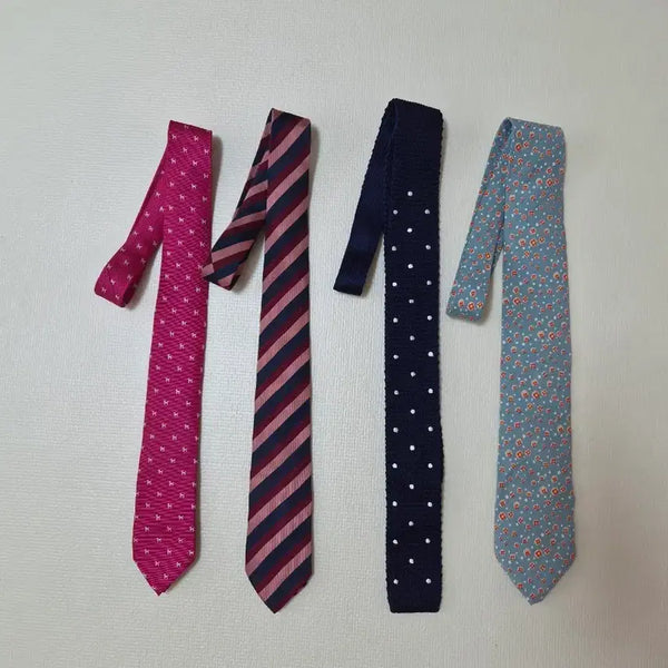 [BUNJANG] Men's Necktie Set (4 pcs) - Pink, Stripe, Dot Navy, Floral Blue / 넥타이 4종 (핑크, 스트라이프, 도트네이비, 플라워블루)