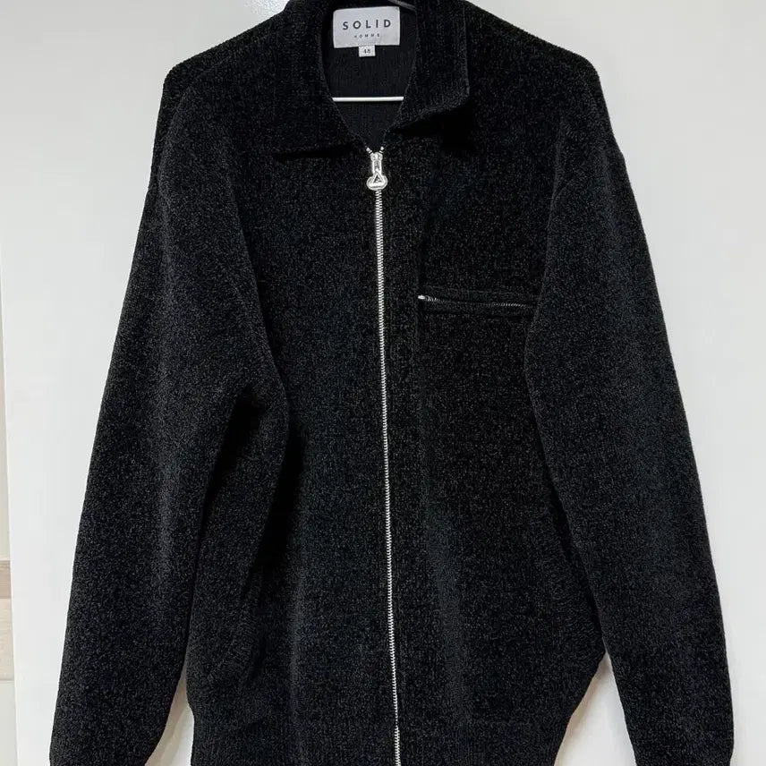 [BUNJANG] Solid Homme 25FW Black Chenille Collar Knit Zip-up (Size 48) / 솔리드옴므 25fw 블랙 셔닐 카라 니트집업 48