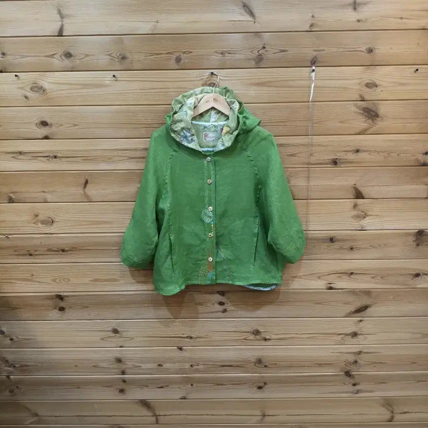 [BUNJANG] Haera Linen Hooded Jacket Green / 그린 후드 린넨 자켓