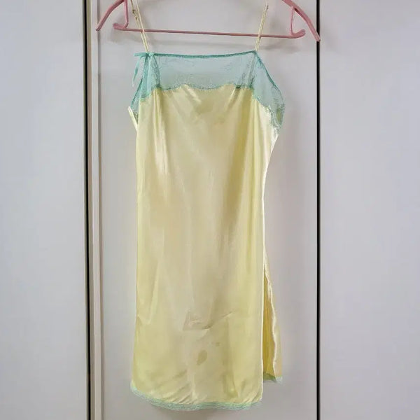 [BUNJANG] Victoria's Secret Lemon Yellow Lace Slip Dress / 빅토리아 시크릿 브랜드 레몬색 레이스 슬립 원피스