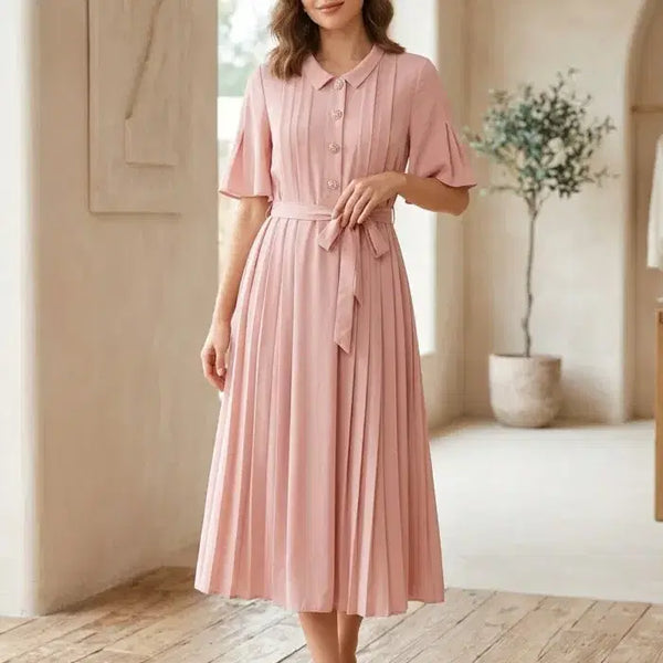 [BUNJANG] AB PLUS Pink Pleated Long Dress / 에이비플러스 핑크 플리츠 롱원피스