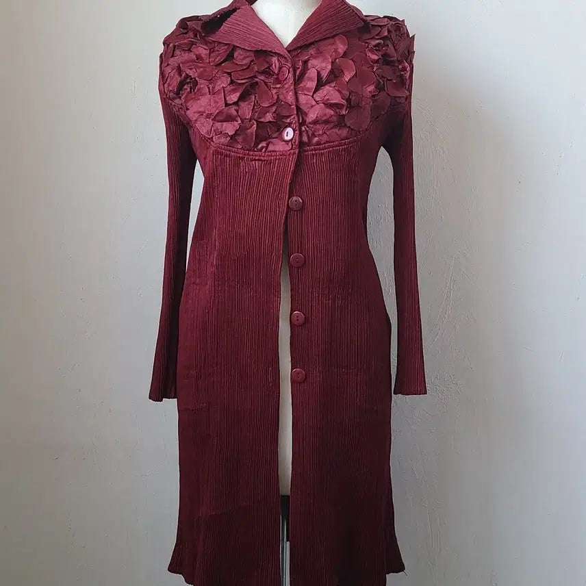 [BUNJANG] Pleated Long Jacket Burgundy / (새상품) 플리츠 롱자켓 버건디 55~77 가능