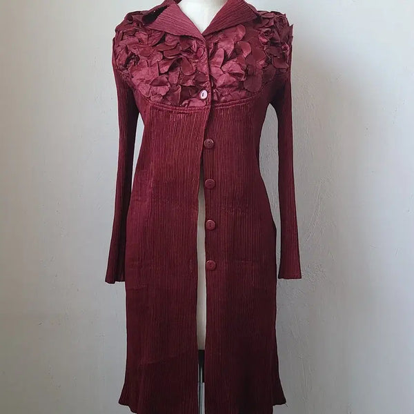 [BUNJANG] Pleated Long Jacket Burgundy / (새상품) 플리츠 롱자켓 버건디 55~77 가능