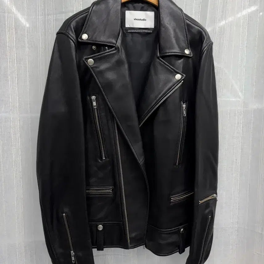[BUNJANG] Vivastudio Black Real Leather Rider Jacket / 비바스튜디오 Vivastudio 블랙 리얼 레더 라이더 가죽 자켓
