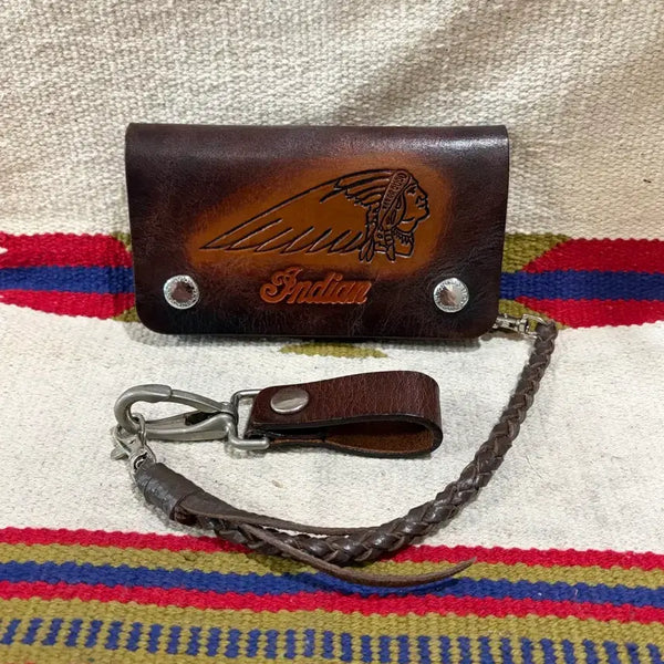 [BUNJANG] Indian Motorcycle Trucker Wallet Chain & Holder Set - Brown Real Leather / 인디언 모터싸이클 트러커월렛 체인+홀더세트