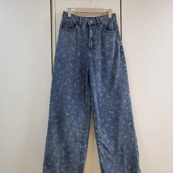 [BUNJANG] Vintage Flower Pattern Wide Denim Pants / 빈티지 플라워 패턴 와이드 데님 팬츠