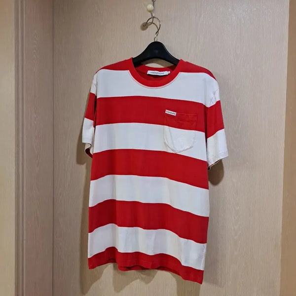 [BUNJANG] Calvin Klein Jeans Red White Stripe Short Sleeve T-Shirt / 캘빈클라인진 레드 화이트 스트라이프 반팔티