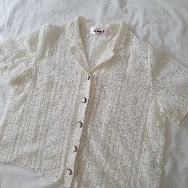 [BUNJANG] OMYB Lace Short Sleeve Blouse / 오마이비 레이스 반팔 블라우스