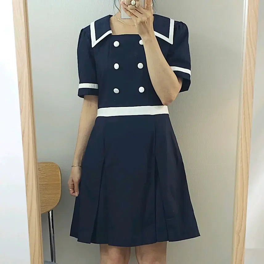 [BUNJANG] (F)OIOI Sailor Collar Short-Sleeve Midi Dress Navy / (F)OIOI 여성 반팔 원피스 세일러카라 네이비 K1W3632