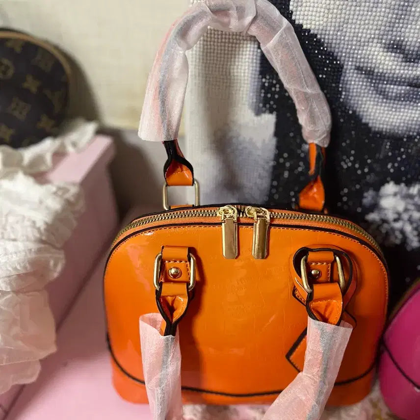 [BUNJANG] Orange Enamel Tote Bag / 오렌지 에나멜 토트백 가방