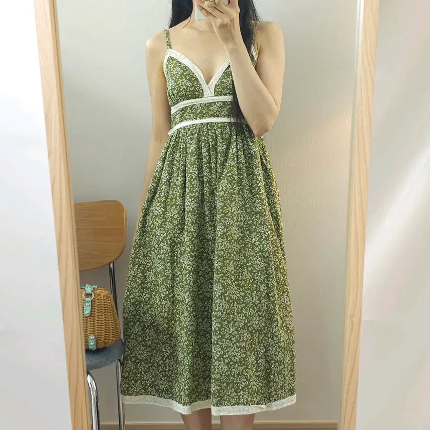 [BUNJANG] Women's Lace Paisley Bustier Long Dress / (F)여성 끈나시 롱 원피스 레이스 페이즐리 뷔스티에 A6W3620
