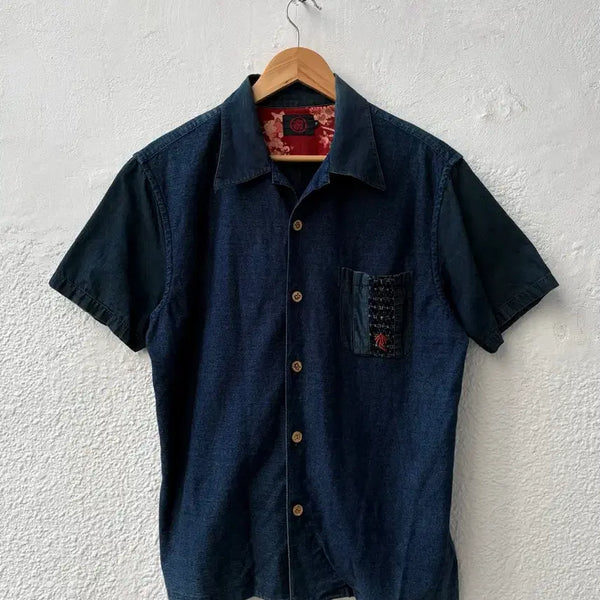 [BUNJANG] Ostia Japan Koromo Denim Mix Floral Shirt / [M] 오스티아 제팬 코로모 데님 믹스 플로랄 셔츠