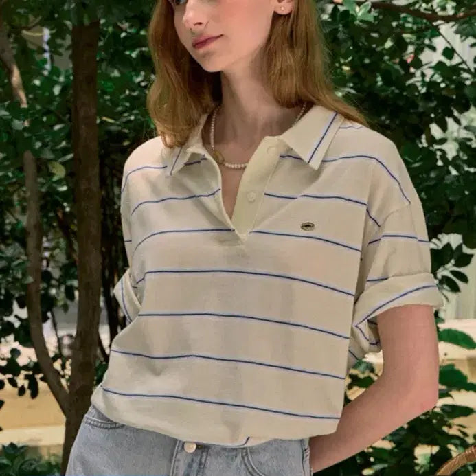 [BUNJANG] Nonlocal Multistripe Oversized Color T-Shirt Cream Yellow / 논로컬 멀티스트라이프 오버핏 컬러 티셔츠 크림옐로우