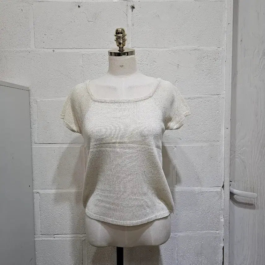 [BUNJANG] Square Neck Short Sleeve Knit Top - Beige / 쿨소재 가벼운재질 니트 앞뒤 스퀘어넥 반팔- 베이지