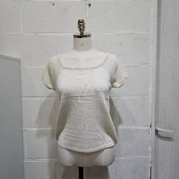 [BUNJANG] Square Neck Short Sleeve Knit Top - Beige / 쿨소재 가벼운재질 니트 앞뒤 스퀘어넥 반팔- 베이지