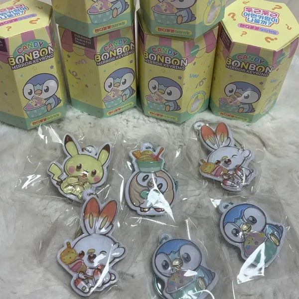 [BUNJANG] Pokemon Candy Bong Bong Mirror Keychain Set (4 Types) / (새상품) 정품 포켓몬 캔디봉봉 미러 키링 4종 염버니 피카츄 팽도리+덤