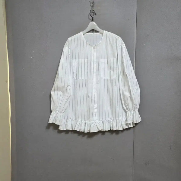 [BUNJANG] Ashley Shop Ruffled Hem Boxy Fit Blouse / 라운드 끝선프릴 박시핏 블라우스 FF   n5516