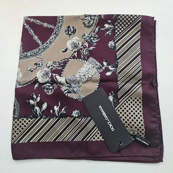 [BUNJANG] Dolce & Gabbana Burgundy Pattern Silk Scarf / 돌체앤가바나 실크 스카프 버건디 패턴