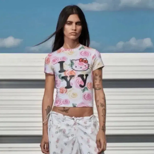 [BUNJANG] Openywy Hello Kitty Cropped T-Shirt Size 2 / 오픈와이와이 헬로키티 2사이즈 티셔츠 반팔