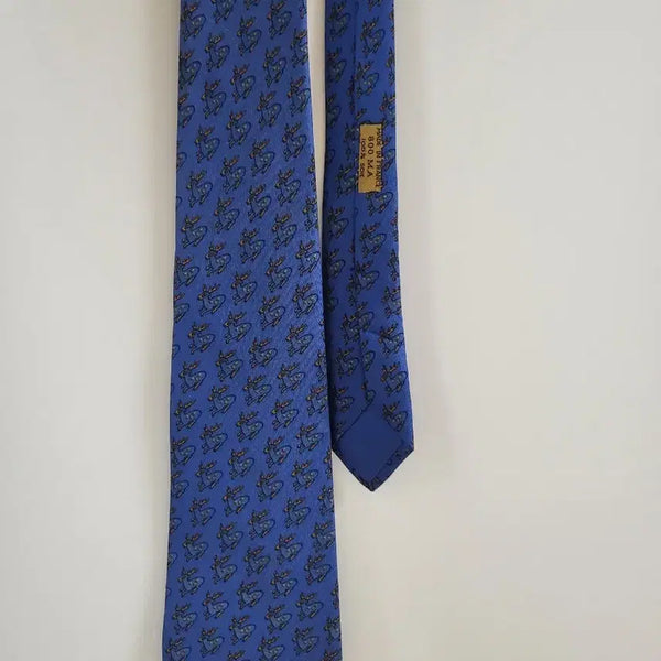 [BUNJANG] Hermès Vintage Silk Deer Motif Necktie / 빈티지 에르메스 실크 블루 사슴 넥타이