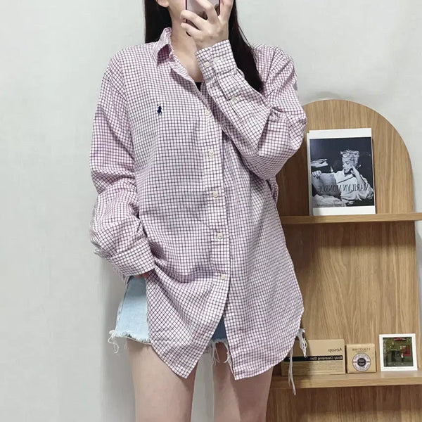 [BUNJANG] Polo Ralph Lauren Navy Pony Plaid Shirt / 폴로 플럼 / 네이비포니 격자 셔츠 [ 15 ]