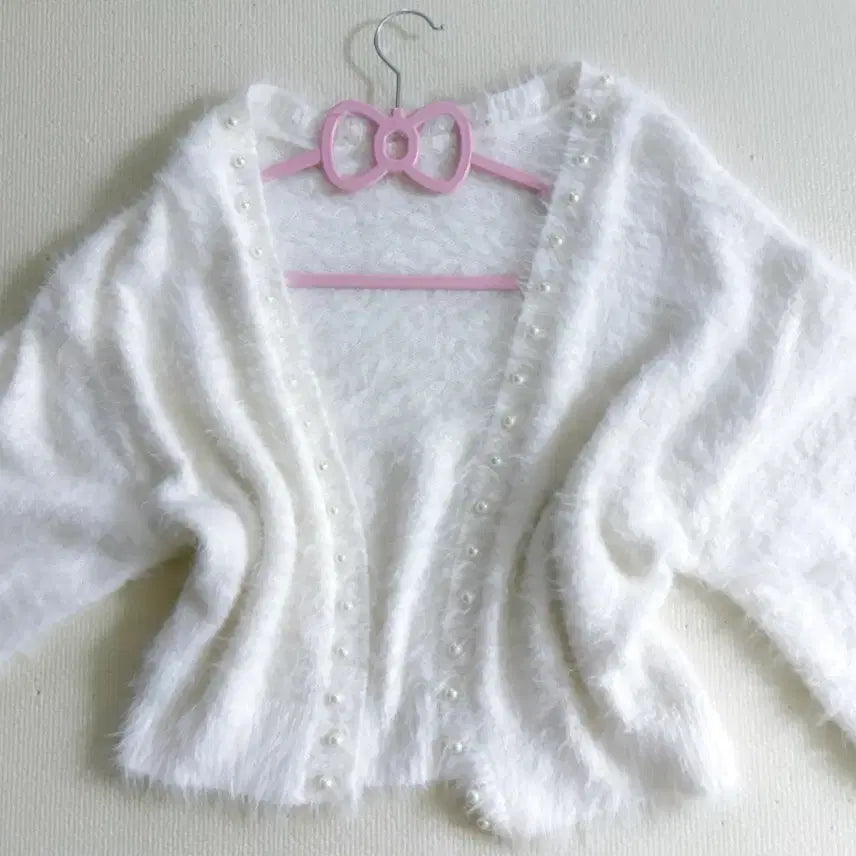 [BUNJANG] Rizrisa Style Pearl Angora Knit Cardigan / 히메갸루 라떼갸루 달천깔 리즈리사st 진주 퍼 앙고라 니트 가디건
