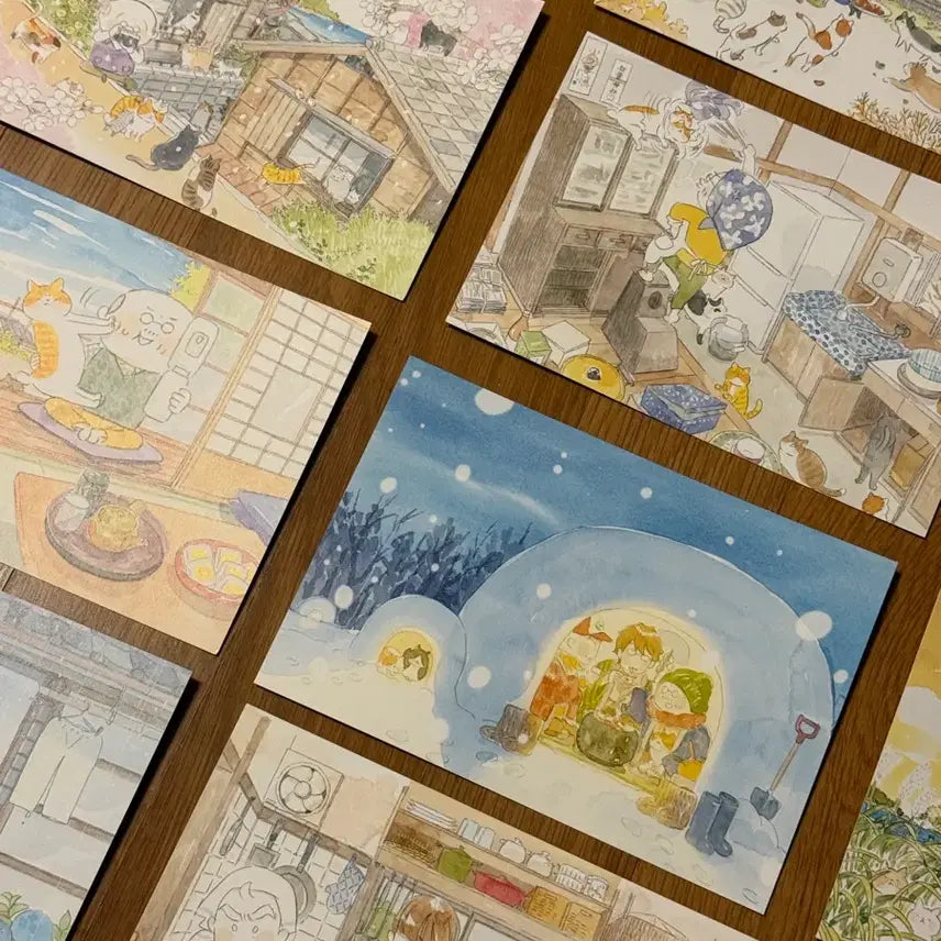[BUNJANG] Grandfather and Cat Illustration Calendar Postcard Multi-Purpose Stand Set / 고양이와 할아버지 일러스트 달력 엽서 다목적 스탠드 세트