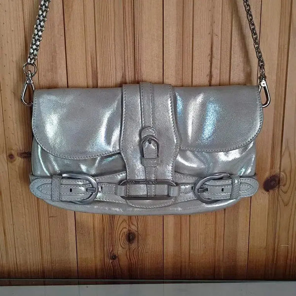[BUNJANG] Jimmy Choo Metallic Silver 3-Buckle Chain Shoulder Bag / 지미추 메탈릭 실버 3버클 체인 숄더백