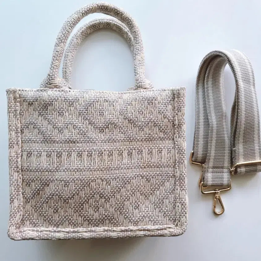 [BUNJANG] H&M Ivory Greige Pattern 3-Way Tote Bag / H&M 아이보리 그레이지 패턴 토트백 크로스백 3way 1회착용
