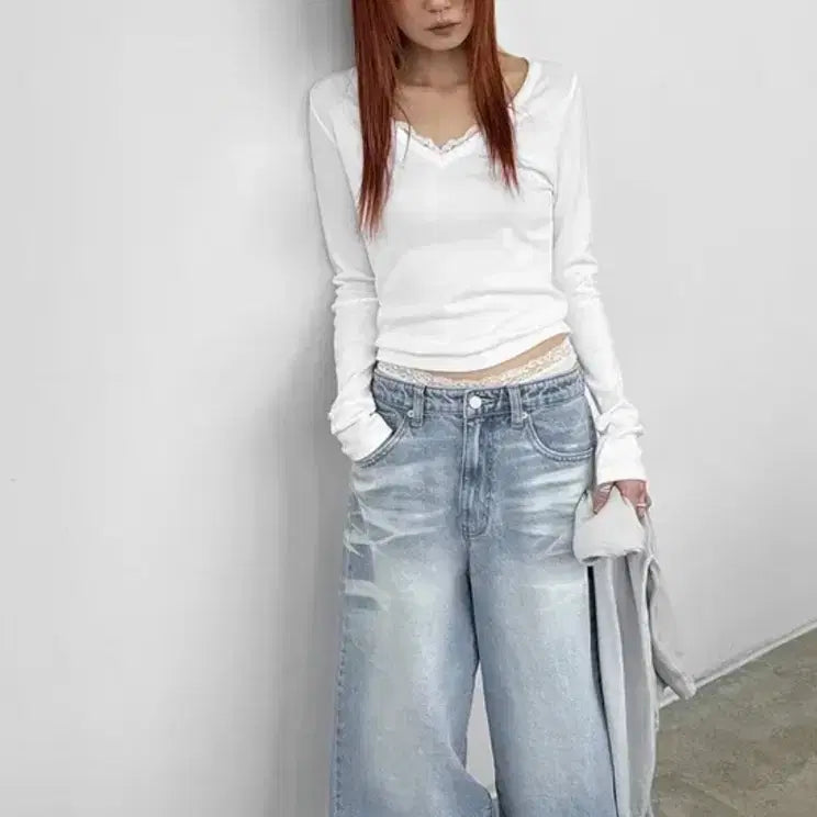 [BUNJANG] Black Up Washed Wide Denim Pants L / 블랙업 워싱 와이드 데님 팬츠 L