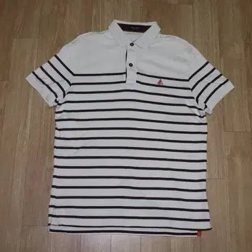 [BUNJANG] Beanpole Brown Striped Short-Sleeve Polo Shirt / (100)A149. 빈폴/브라운 단가라 반팔카라티