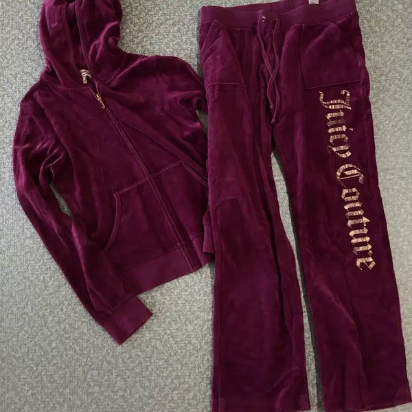 [BUNJANG] Juicy Couture Velvet Velour Two-Piece Tracksuit Set / 쥬시꾸뛰르 벨벳 벨루어 후드 팬츠 바지 세트 투피스 셋업 y2k 오네갸루