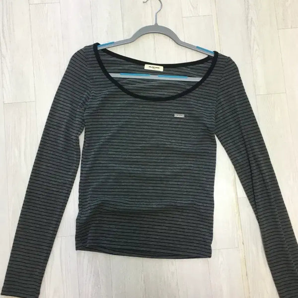[BUNJANG] Helene Paris Striped Long Sleeve Charcoal / 헬레네파리스 스트라이프 롱슬리브 차콜