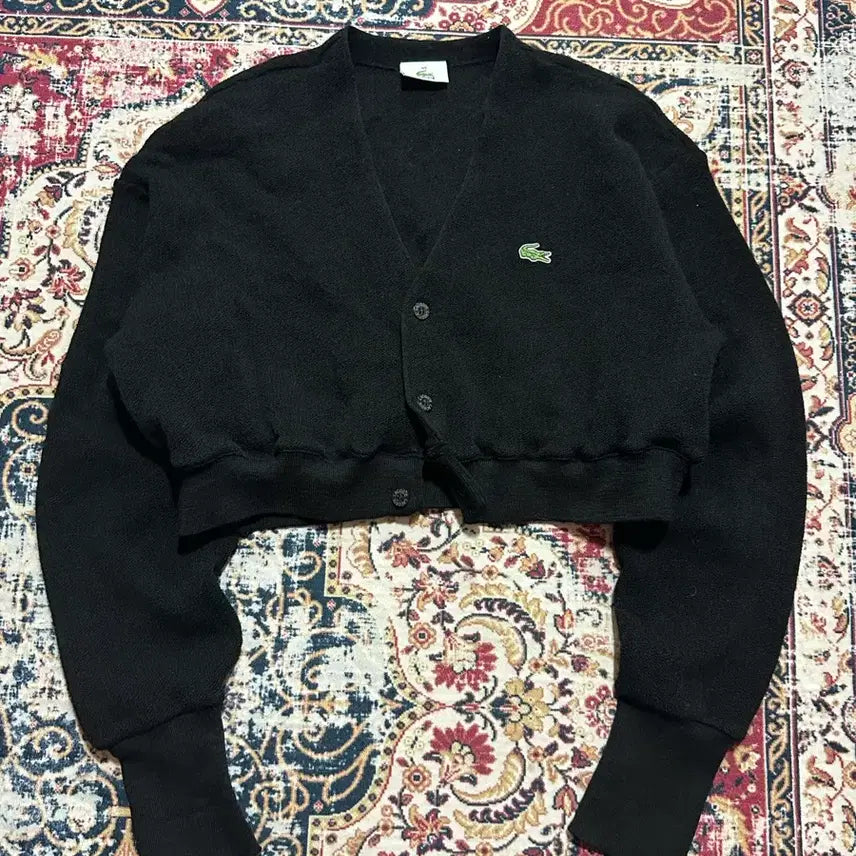 [BUNJANG] Lacoste Cropped Black Cardigan / 라코스테 크롭 블랙 가디건