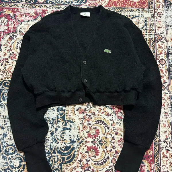 [BUNJANG] Lacoste Cropped Black Cardigan / 라코스테 크롭 블랙 가디건
