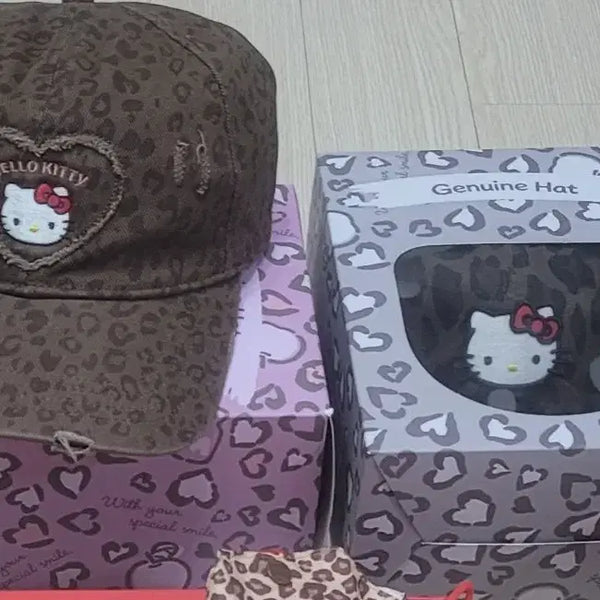 [BUNJANG] Hello Kitty Leopard Cap Hat with Original Box / 키티 레오파드 호피  캡모자 + 정품박스