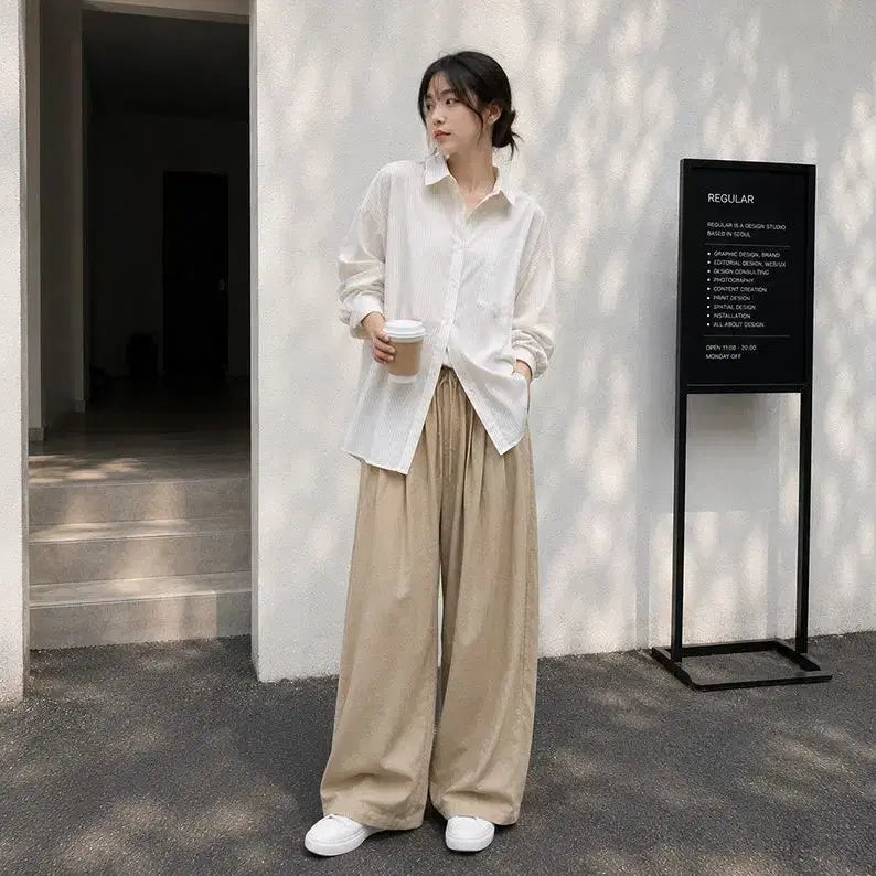 [BUNJANG] Summer Relaxed Fit Wide-Leg Banding Pants / 새상품] 여름 핀턱 휴양지룩 와이드 오버핏 긴바지 찰랑 쿨 밴딩 팬츠