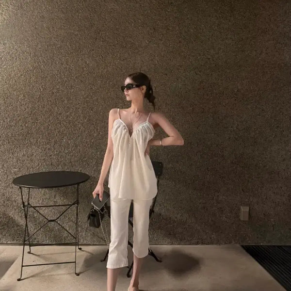 [BUNJANG] Satin Wire Drape Sleeveless Top White / 새틴 와이어 드레이프 나시 화이트