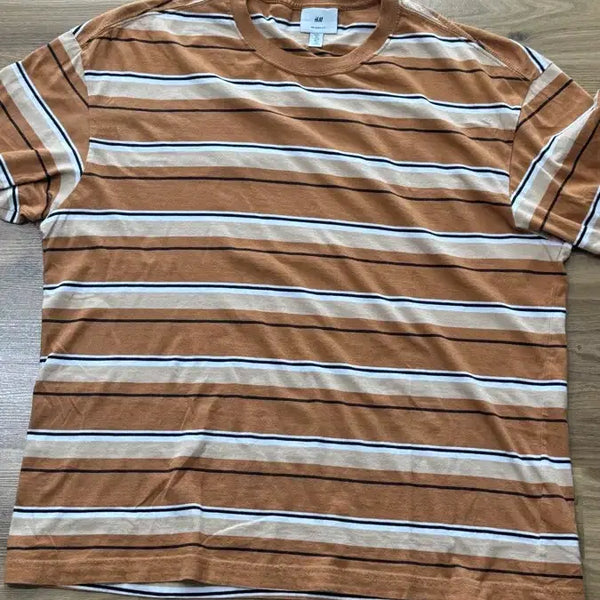 [BUNJANG] H&M Striped Short-Sleeve T-Shirt Brown / H&M 스트라이프 반팔 티셔츠 브라운