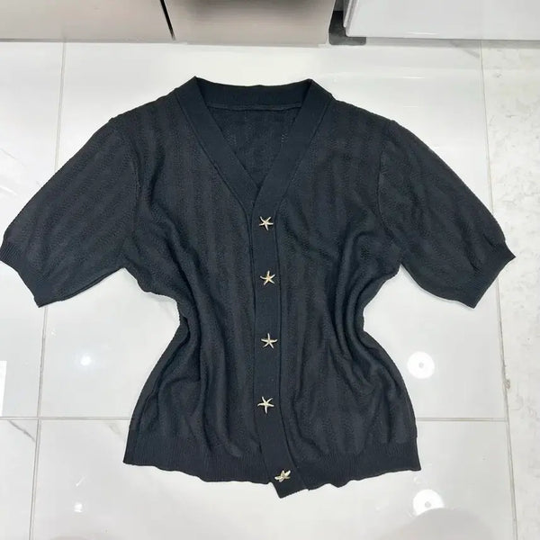 [BUNJANG] Women's Summer Knit Cardigan Black / 여름 니트 가디건 블랙