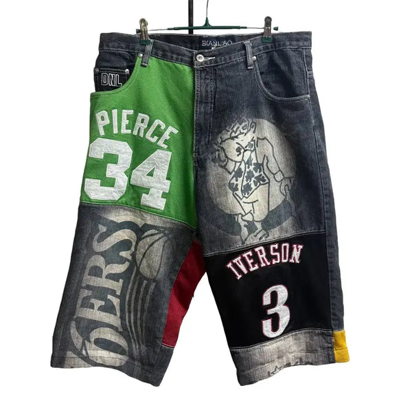 [BUNJANG] Dianlao NBA All-Star Multi-Patch Hip Hop Half Pants (36) / Dianlao NBA 올스타 멀티패치 레어 힙합 하프 팬츠 (36)