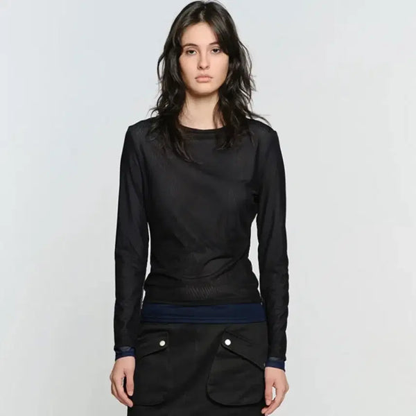 [BUNJANG] Sunburn Project Mesh Layered Long Sleeve Top / 썬번프로젝트 매쉬 레이어드 롱슬리브탑