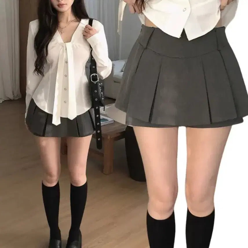 [BUNJANG] Avely Grey Pleated Mini Skirt / 에이블리 그레이 플리츠 치마 미니스커트