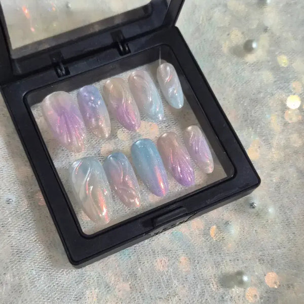 [BUNJANG] Handmade Aurora Wave Magnetic Nail Tips (Size S) / [수제네일팁] S사이즈 영롱 오로라 물결 자석 네일팁