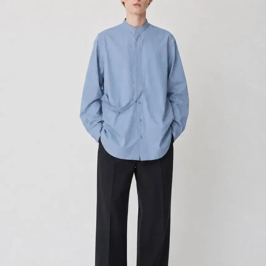 [BUNJANG] Jil Sander Band Collar Strap Shirt Fade Blue / 질샌더 셔츠 밴드칼라 스트랩 셔츠 페이드 블루컬러 미니멀 남친룩