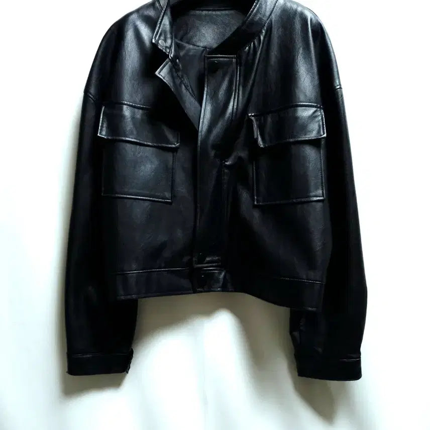 [BUNJANG] Black Leather Jacket Lightweight / 얇고 가벼운 블랙 레더 자켓