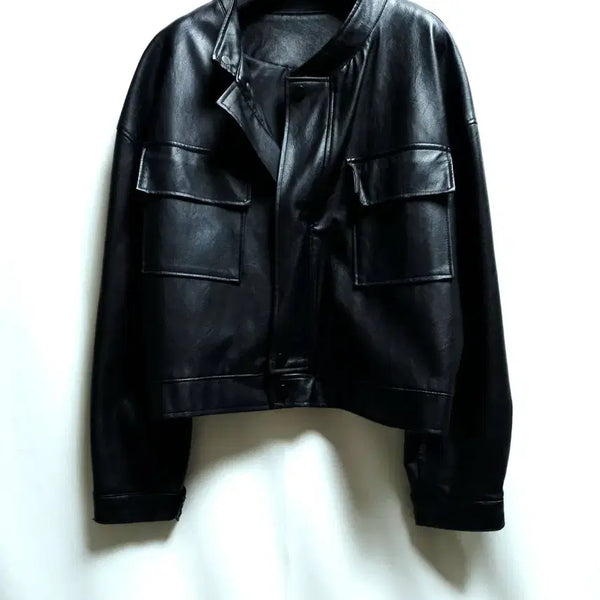 [BUNJANG] Black Leather Jacket Lightweight / 얇고 가벼운 블랙 레더 자켓