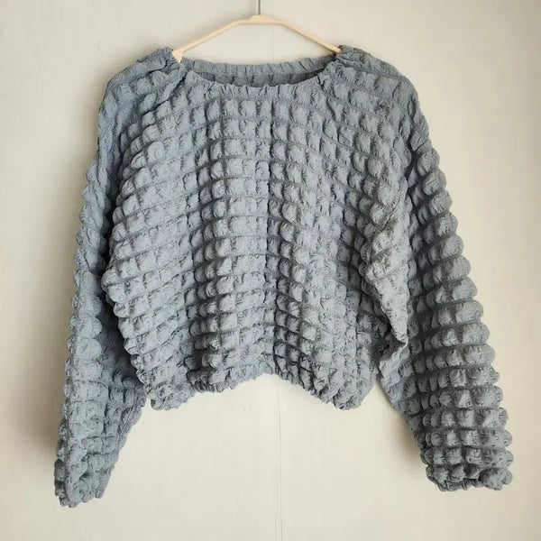 [BUNJANG] Wavy Embossed Cropped Blouse / 물결 엠보 크롭 블라우스