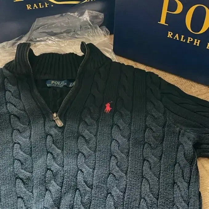 [BUNJANG] Polo Ralph Lauren Navy Cable Knit Half-Zip Sweater / 폴로 반집업 니트 정품